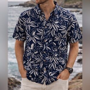 Patagonia Men’s Pataloha Shirt Navy Floral Sz S Hawaii Tropical Organic Cotton